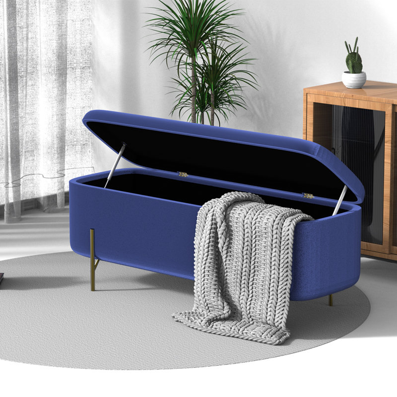 Velvet Upholstered Storage Bench, Blue
