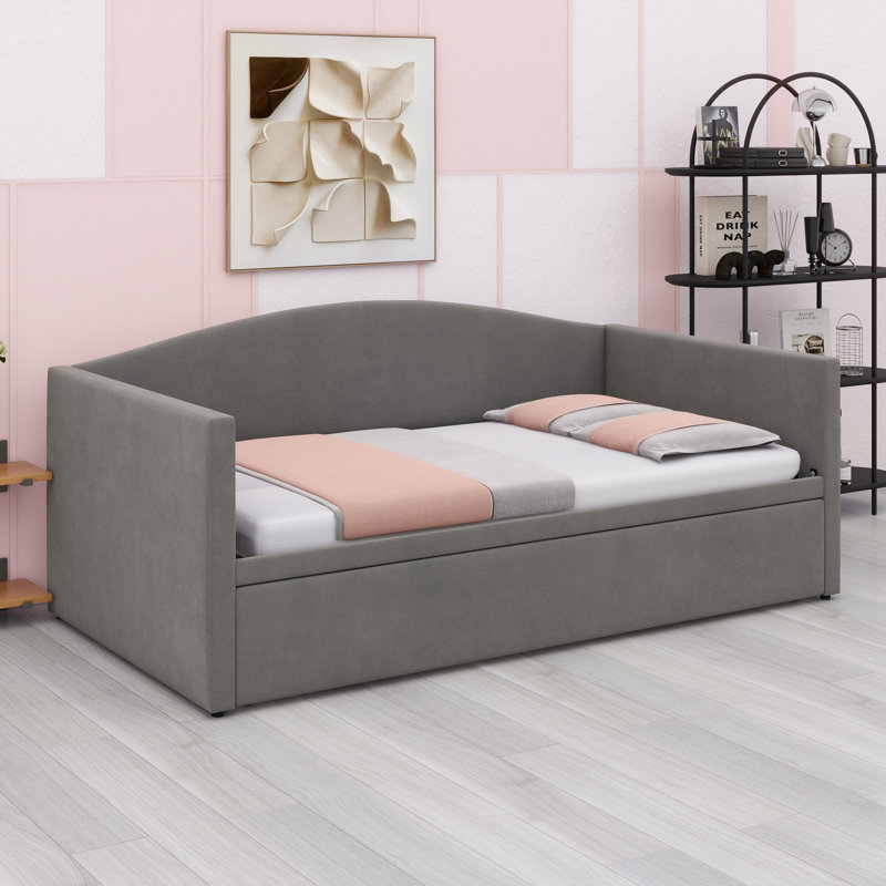 Lit de jour simple Horta avec lit gigogne allongé Horta, Gris