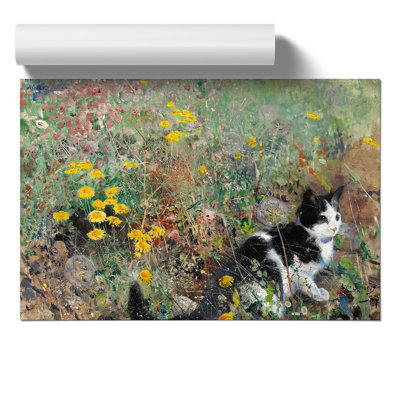Cat On A Flowerbed by Bruno Liljefors - No Frame Painting