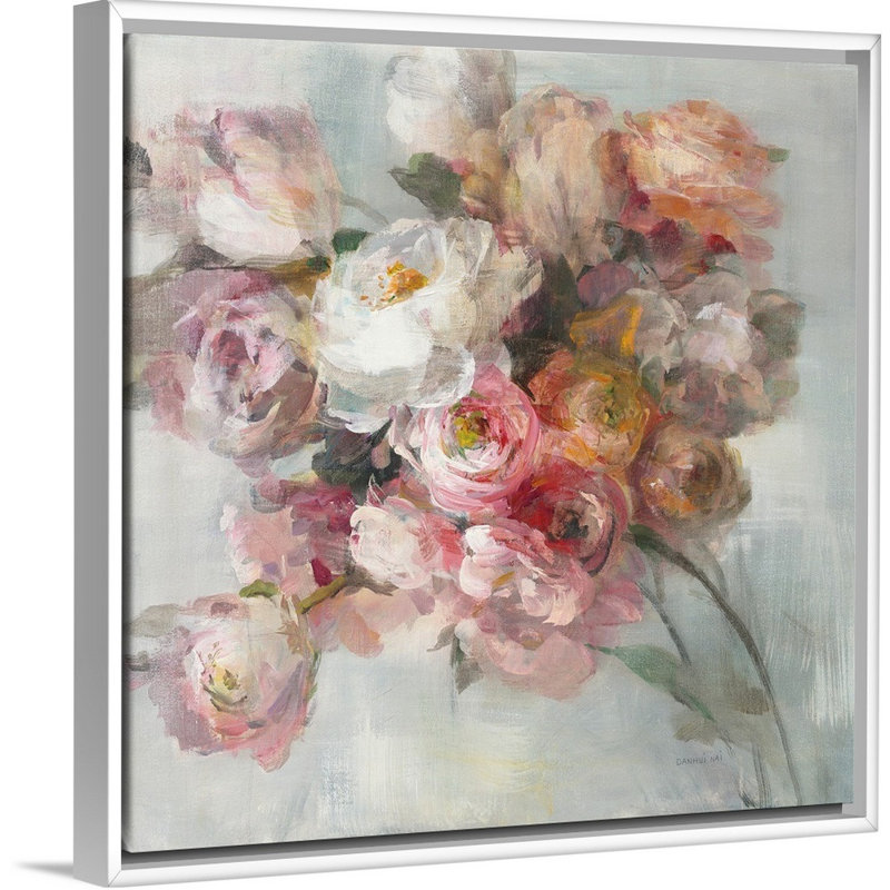 «Blush Bouquet», reproduction d'art sur toile, Cadre flottant blanc, H 14 po x l 14 po x P 1,75 po