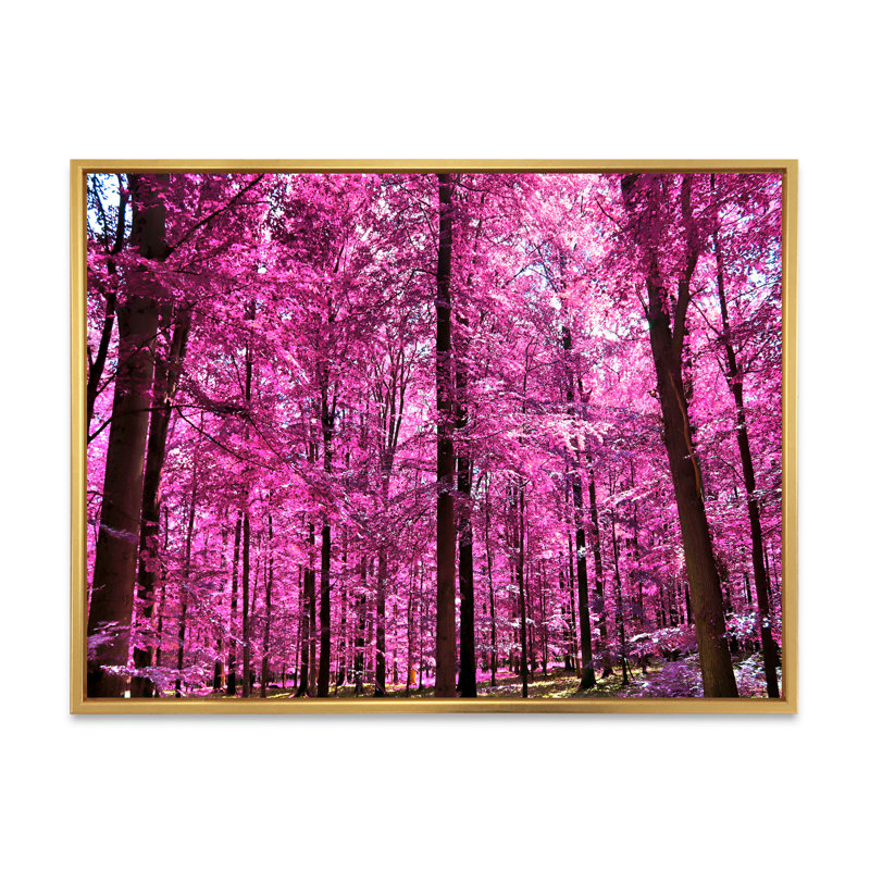 Rose et mauve, fantaisie, paysage de forêt - œuvre d'art traditionnelle sur toile, H 16 po x l 32 po x P 1 po