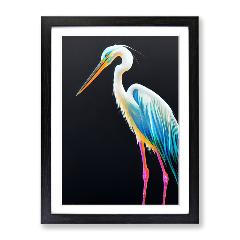 Balictar Heron Bird - Picture Frame Print, 46cm H x 34cm W x 2cm D, Walnut