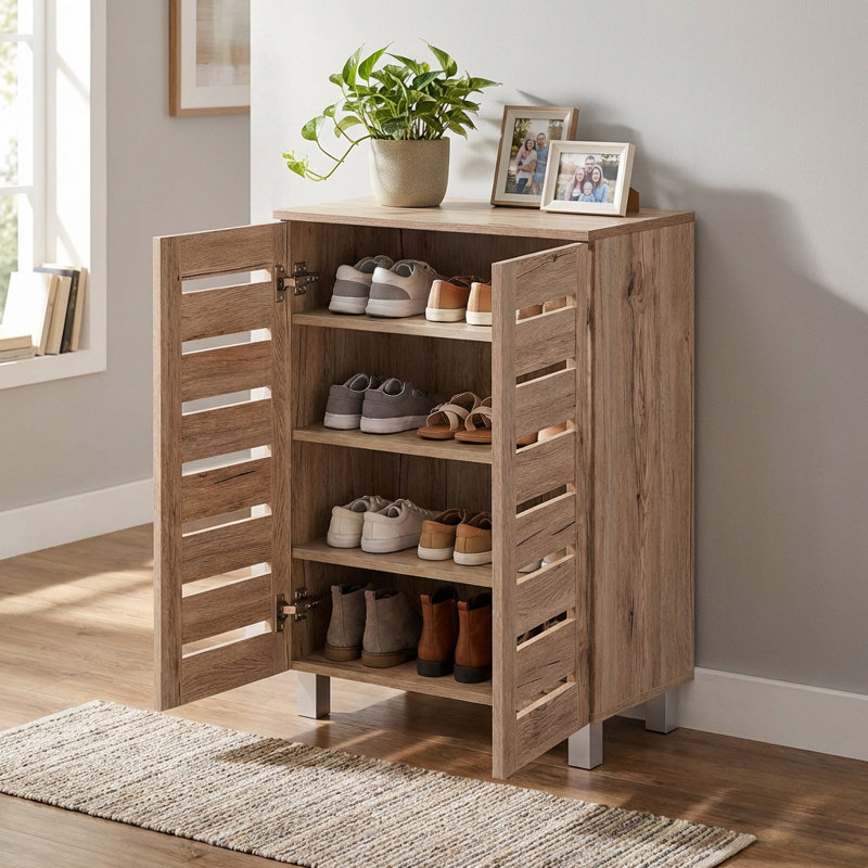 Euston 10 Pair Shoe Storage Cabinet, Oak Wood