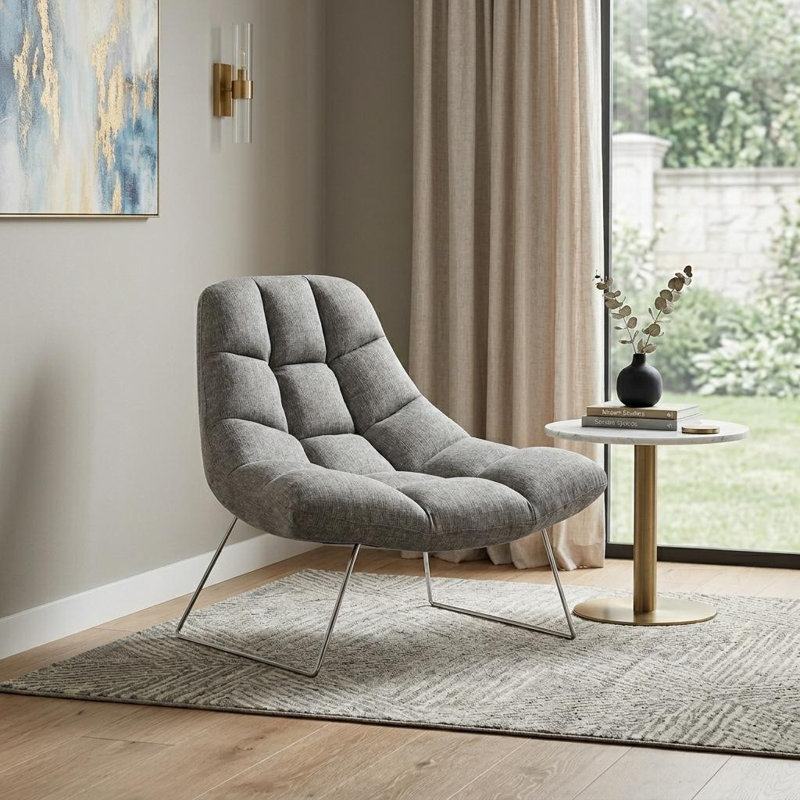 Fauteuil papillon capitonné 40 po gris et argent