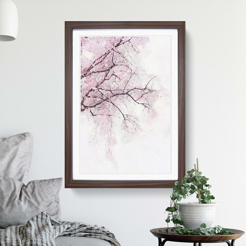 A Pink Cherry Blossom Tree Abstract Art - Picture Frame Graphic Art Print, 36cm H x 27cm W x 2cm D, Walnut Framed