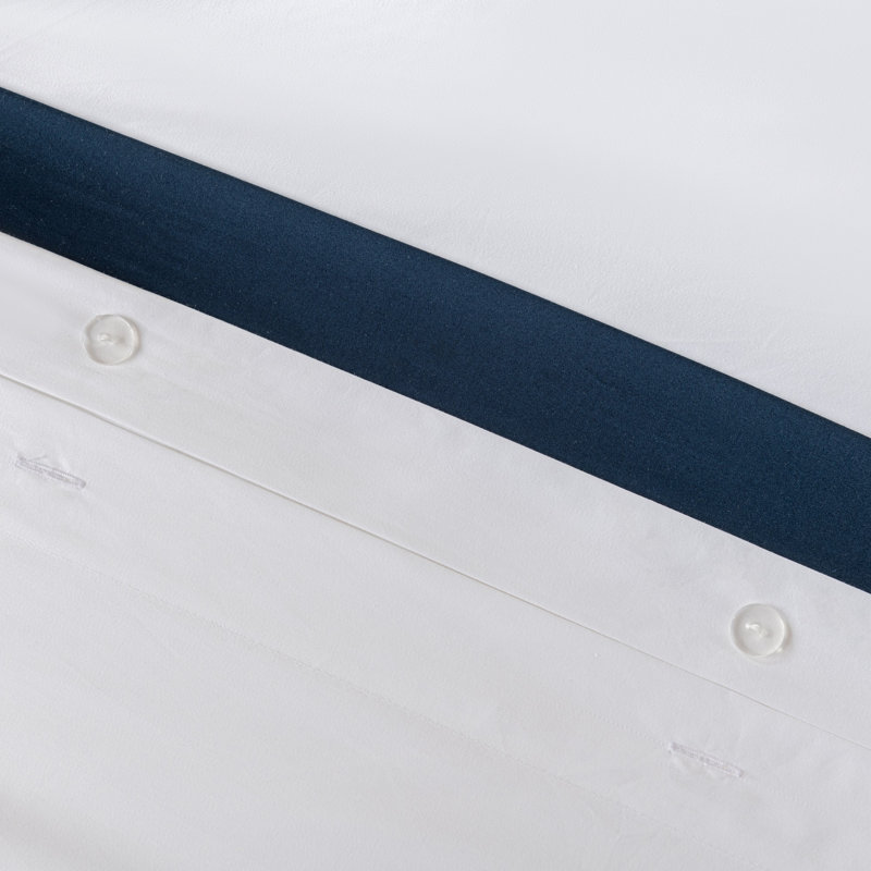 Luxury Cotton Sateen Bordered Duvet Cover Set, Hotel Collection, Twin Duvet Cover + 1 Sham, Navy
