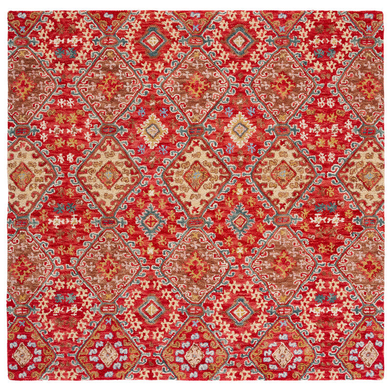 Hand Tufted Wool/Cotton Southwestern Rug in Red/Gold, Square 7'