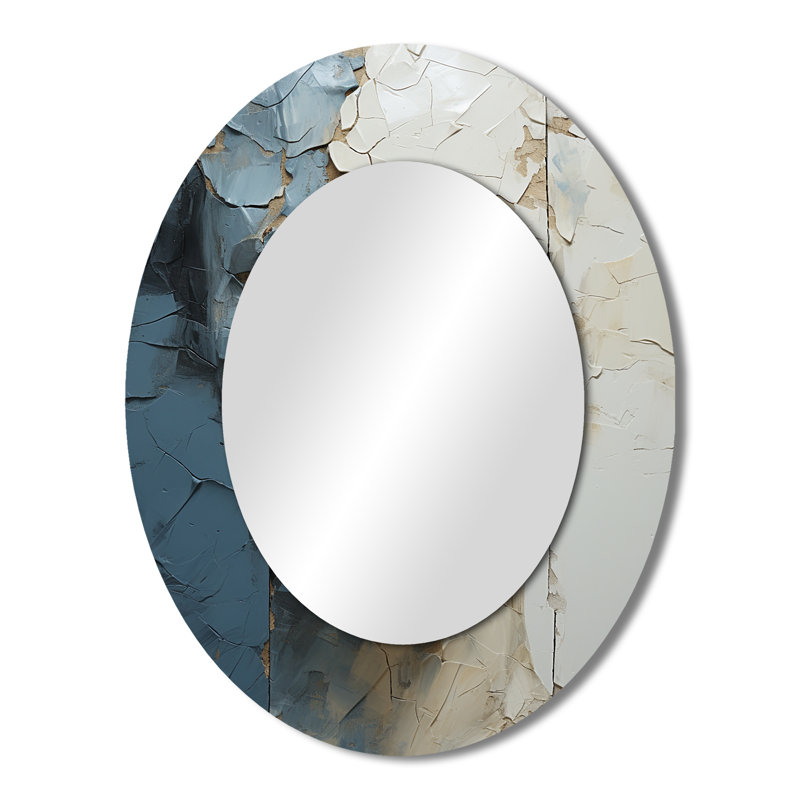 Gold And Blue Woman Meditation Portrait I - Beige Oval Wall Mirror Decor, 43" x 33"