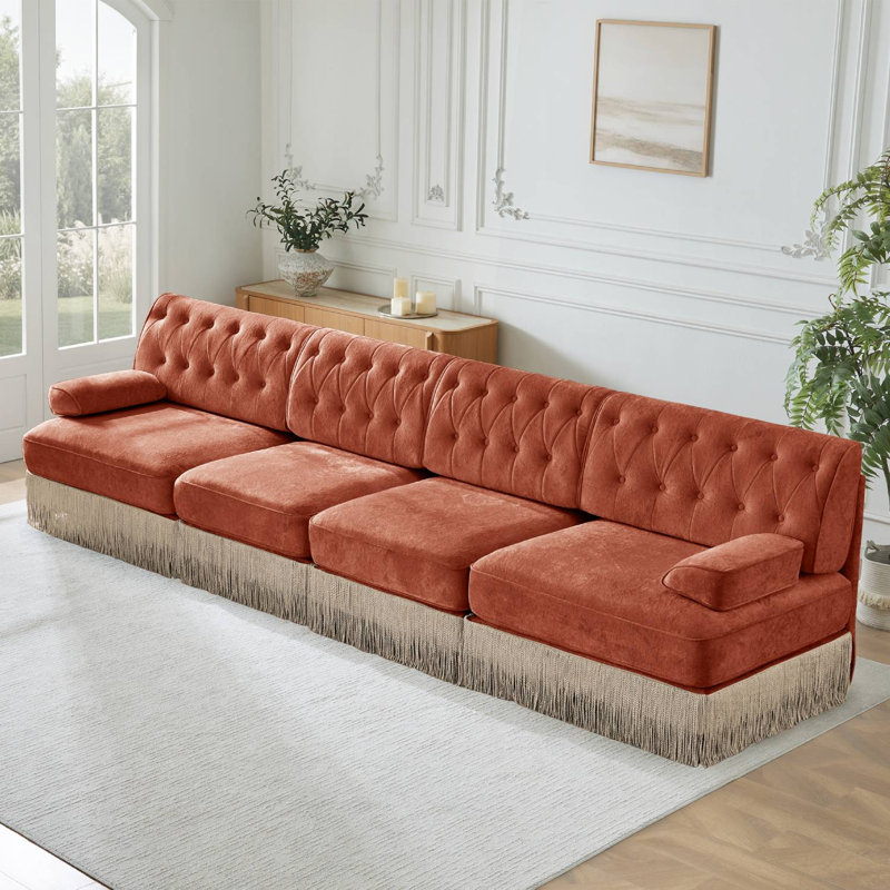 Canapé modulaire 135 po Chesterfield, Rouge