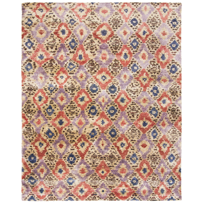 Tapis géométrique en soie noué à la main de couleur rectangle Luxor, Rectangle 9 pi x 12 pi