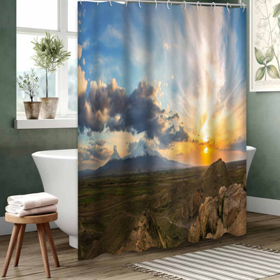 Blue Waterproof Shower Curtain,Shower Curtains for Bathroom with 12 Hooks