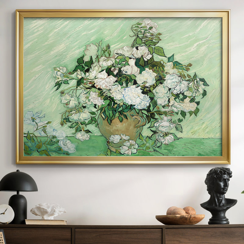 Roses-Vincent van Gogh-Framed Gallery Wrapped Canvas-1890, Gold, 26.5x36.5, Framed Canvas