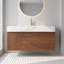 Meuble-lavabo mural simple en noyer de 91 cm (36 po) avec lavabo en céramique, plateau veiné et tiroir-1746408066