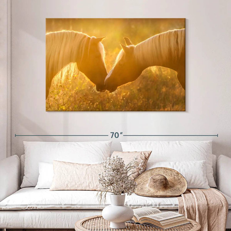 Hardie, coucher de soleil romantique, chevaux, H 32 po x l 48 po