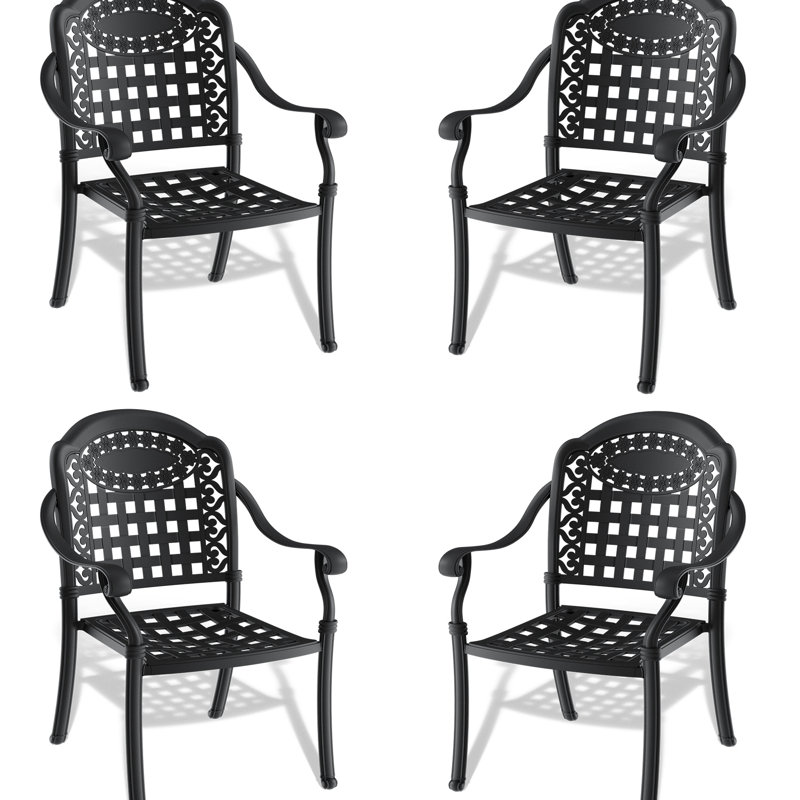 4 pièces, chaises de patio en aluminium coulé avec isolant et coussins réducteurs de bruit, 4 pièces, noir, coussins de conception ergonomique,