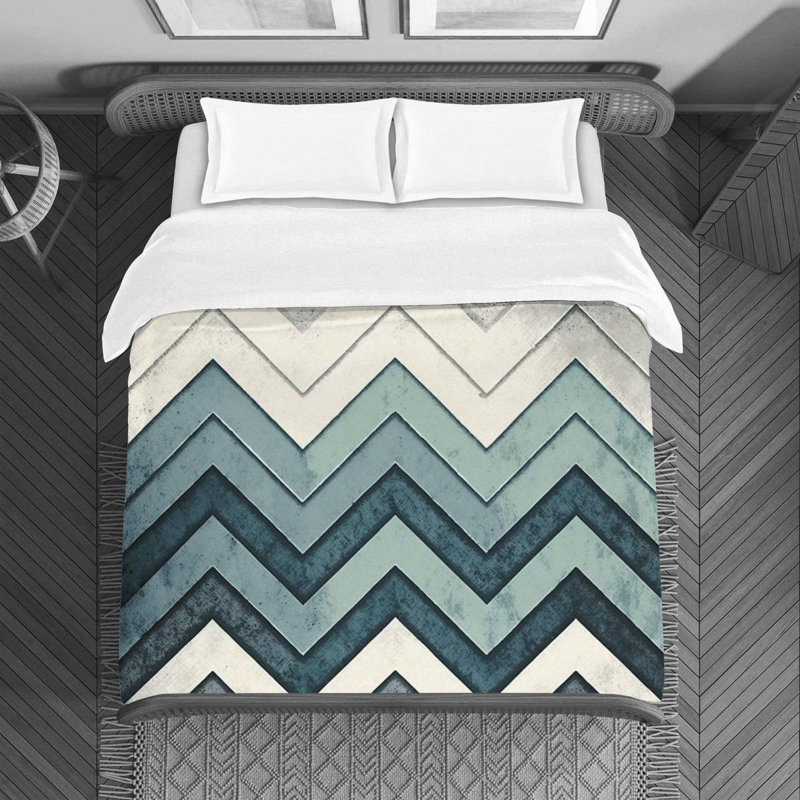 Chevron Stripes Bedding Pattern Duvet Cover Blue/Gray, King Duvet Cover