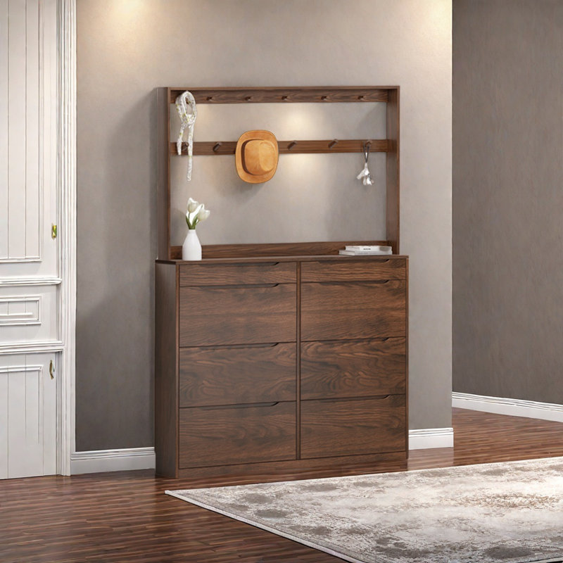 Solid Oak Hall Tree with Shoe Storage