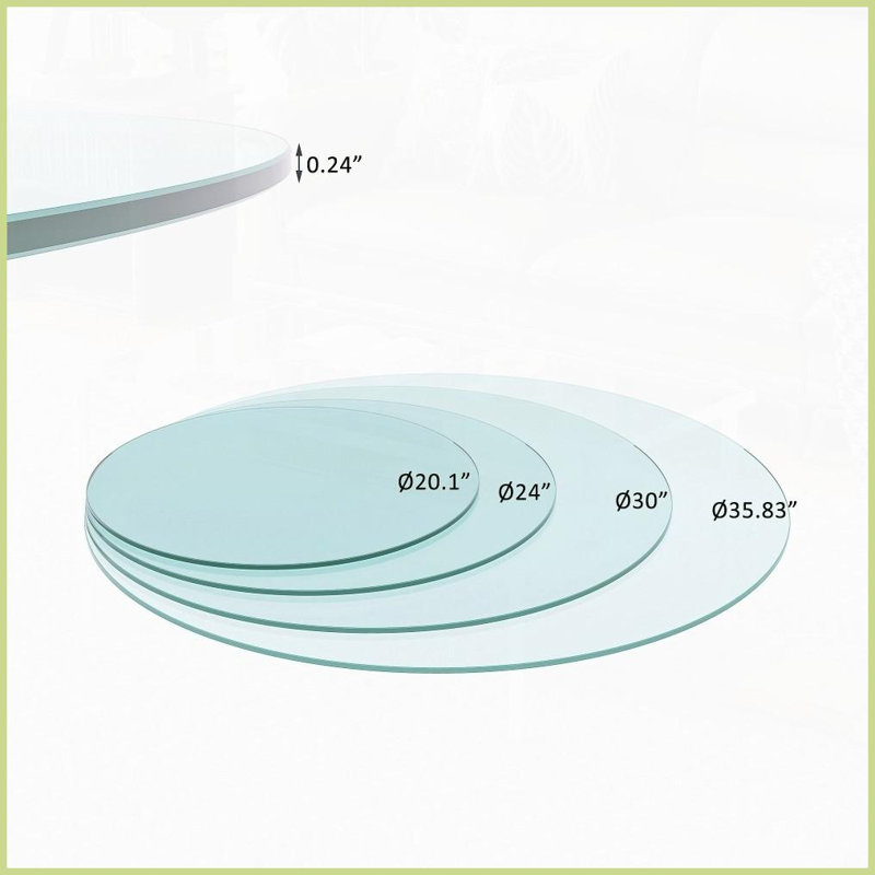 Plateau de table basse 36 po rond en verre trempé transparent, bord poli de 1/4 po d'épaisseur - facile à nettoyer et durable