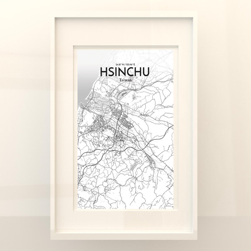Hsinchu City Map In Tones - No Frame Print, 17cm H x 11cm W x 0.05cm D