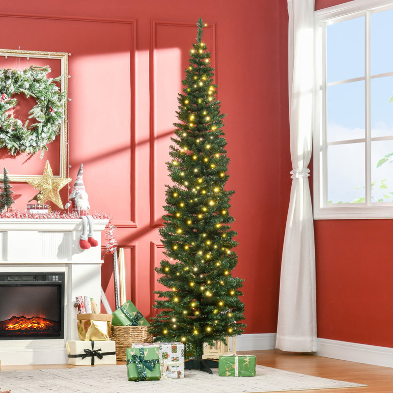 Sapin de Noël artificiel mince pré-éclairé avec branches réalistes, lumières DEL blanc chaud et 294 pointes, 4.11'