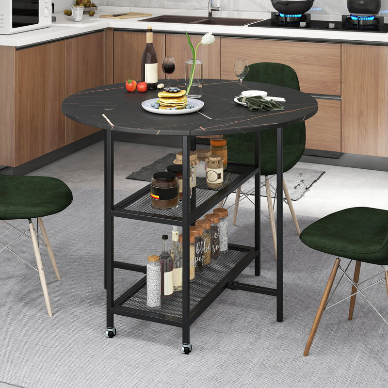 Extendable Round Metal Base Dining Table, Black