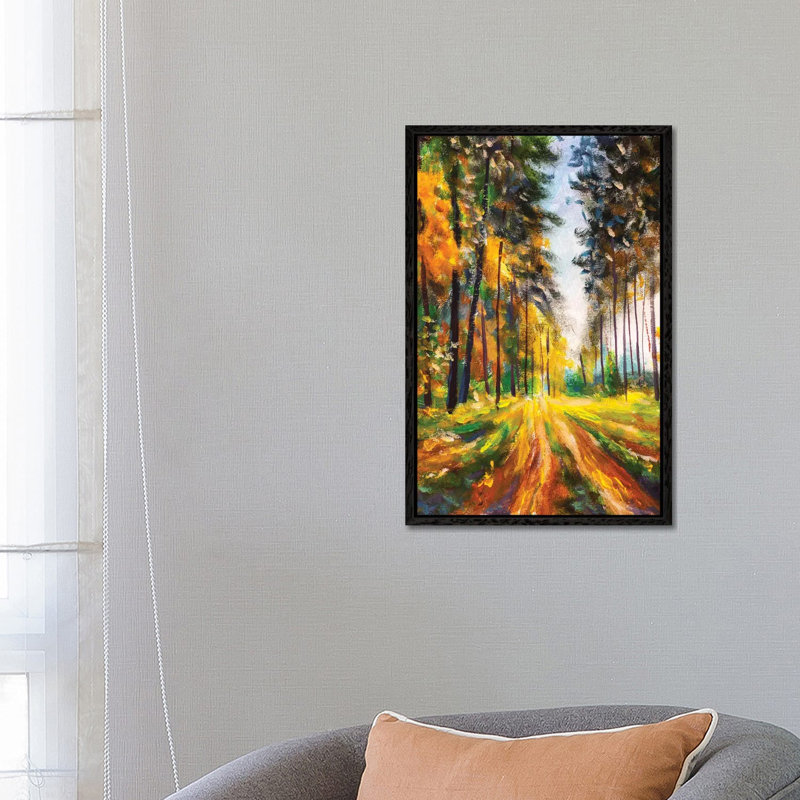 Autumn Spring Forest in Morning Sunlight 1 Piece Painting on Canvas, 101.6 cm H x 66.04 cm W, Black Framed Canvas