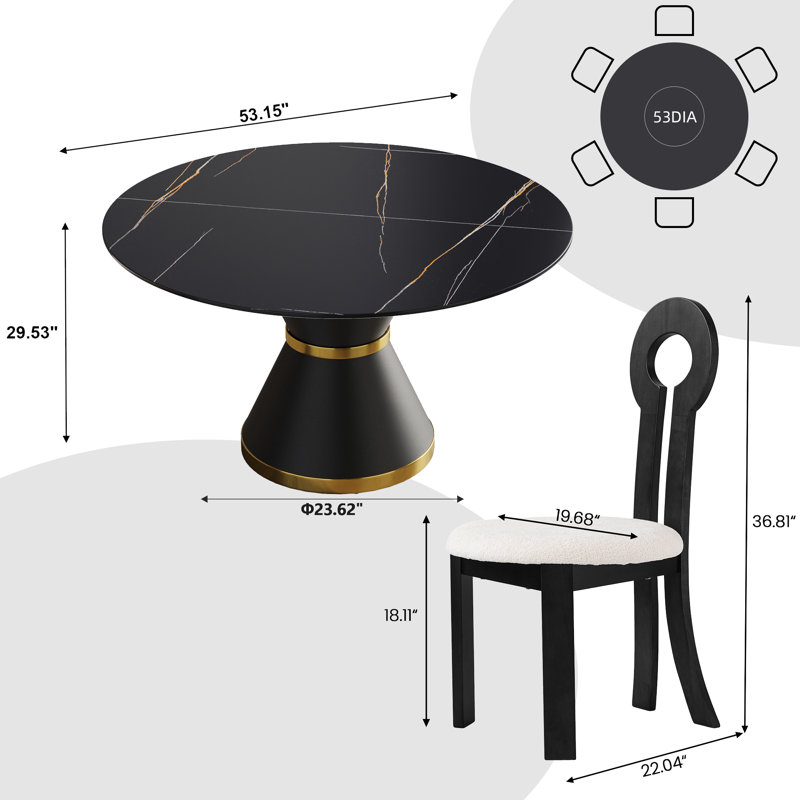 6 Seat Dining Table Set With Modern Key-shaped Dining Chairs, 7-piece Dining Set, Black, Black