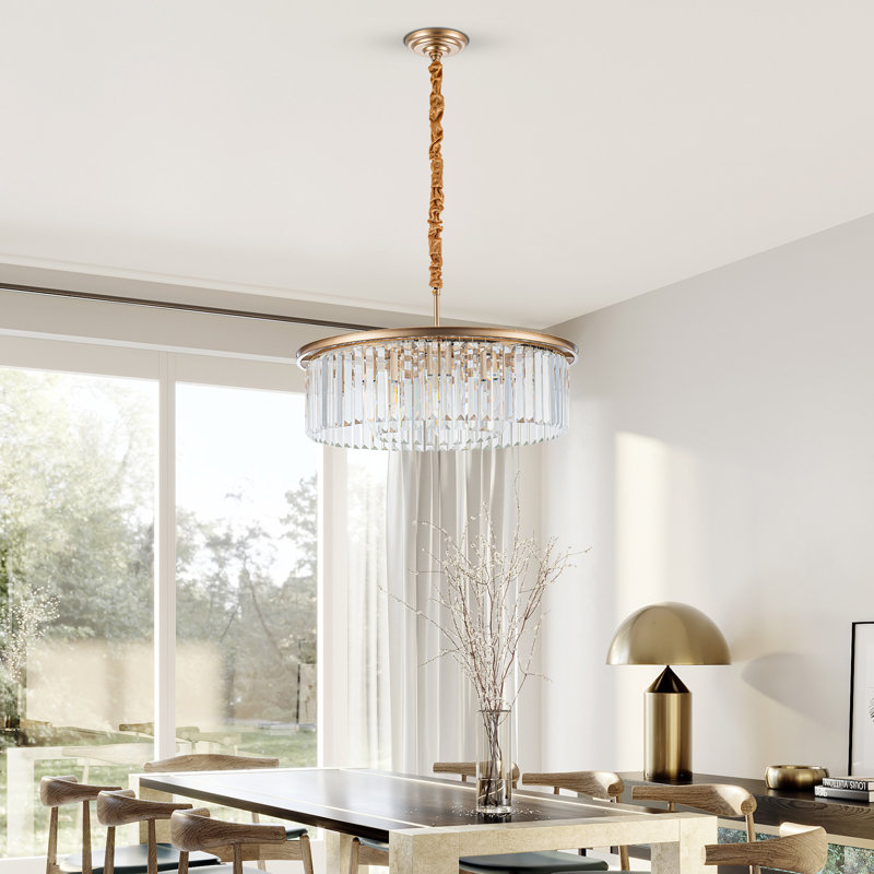 Grand lustre moderne en cristal 8 lumières E12, Or rose / or