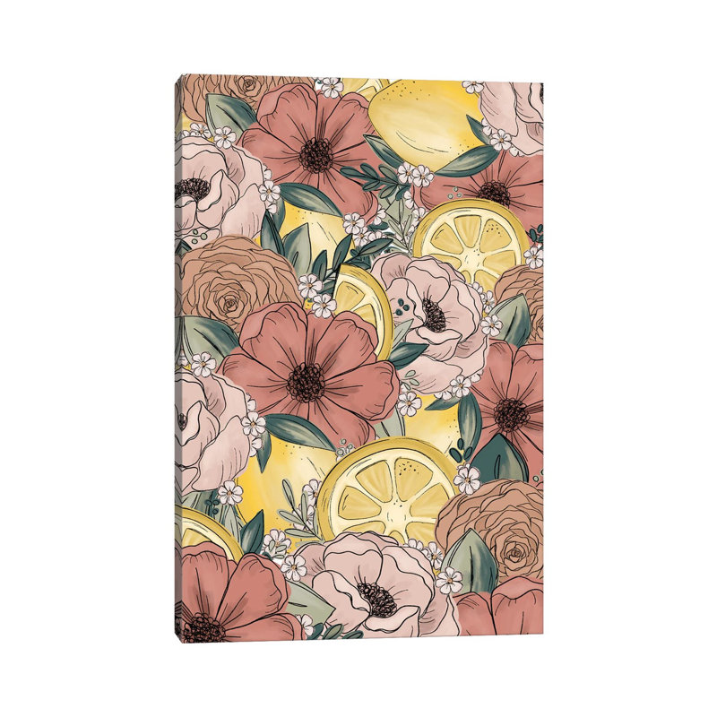 Lemon Sketched Florals by Katie Bryant - Wrapped Canvas Gallery-Wrapped Canvas Giclée, 66.04 cm H x 45.72 cm W x 3.175 cm D
