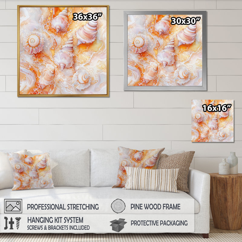 Lumineux tourbillon de coquillages I - art mural coquillages, H 16 po x l 16 po, Single Picture Framed Print without Mat