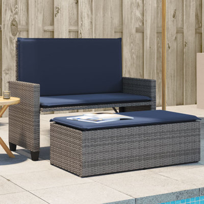 Patio Bench With Cushions And Footstool Poly Rattan by Latitude Run