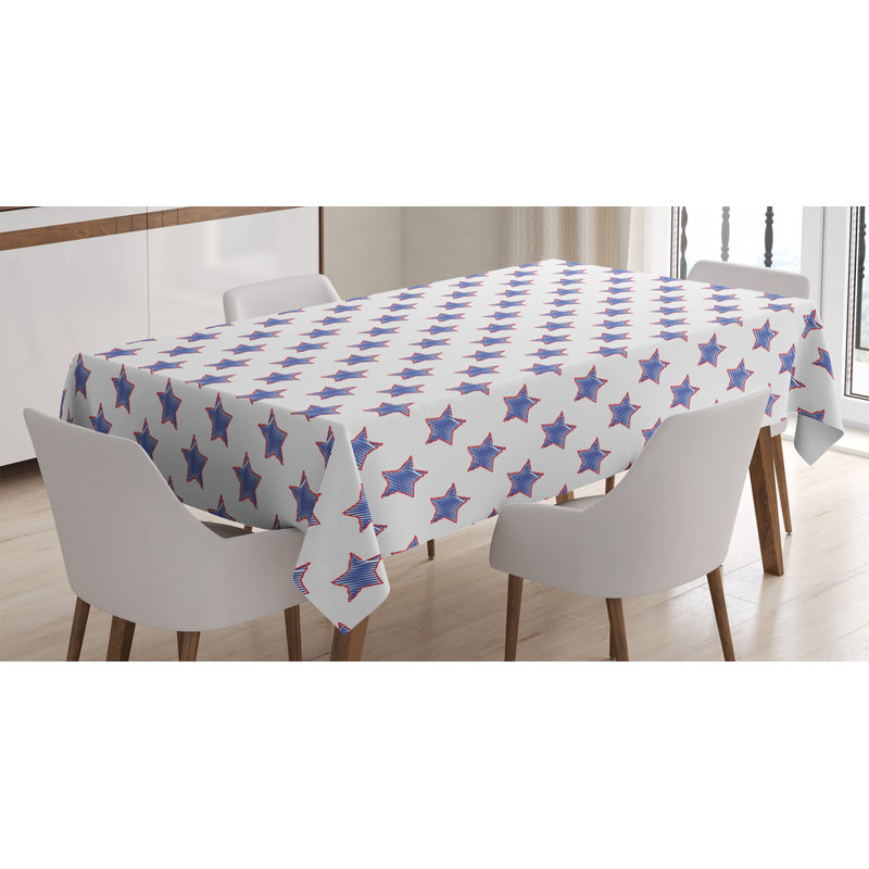 Star Tablecloth, Stars Pattern National Independence Themed Flag Colored Usa Print, Rectangular Table Cover For Dining Room Kitchen Decor, 52" X 70", Navy Red White