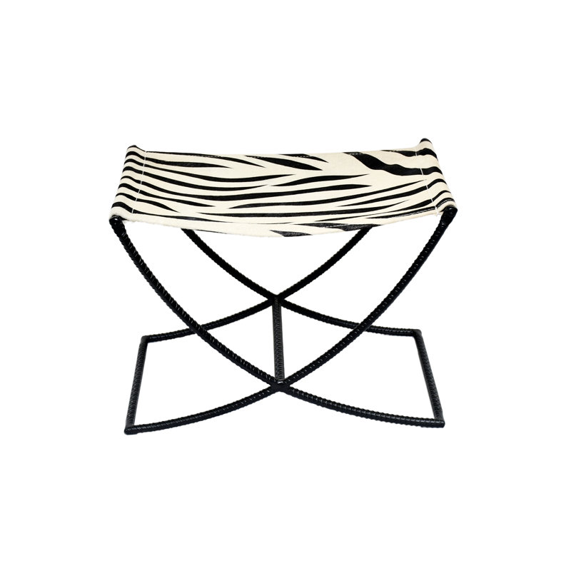 Tabouret d'appoint en cuir de vache, Noir