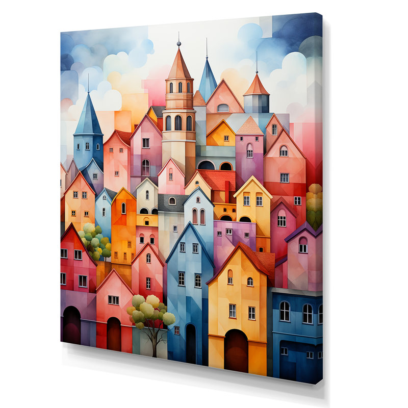 Village arc-en-ciel coloré, H 32 po x l 24 po x P 1 po, Toile tendue