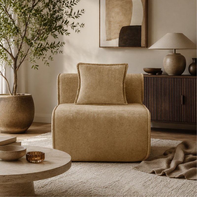 Armless Sofa Velvet- Brown