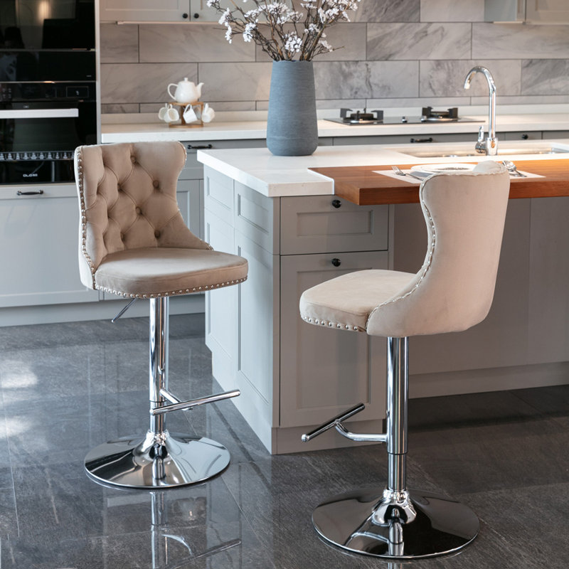 Julias Upholstered Adjustable Height Counter Stool, Khaki/Chrome