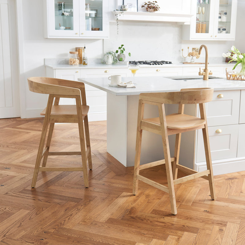 Counter Stool with Solid Wood Frame, Beige
