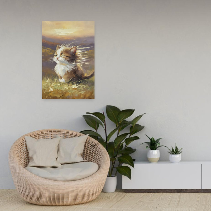 Mignon chat, art contemporain classique abstrait avec fleur de chat, H 24 po x l 16 po