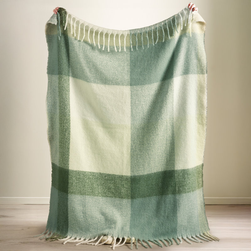 Faux Mohair Check Blanket Throw, Green