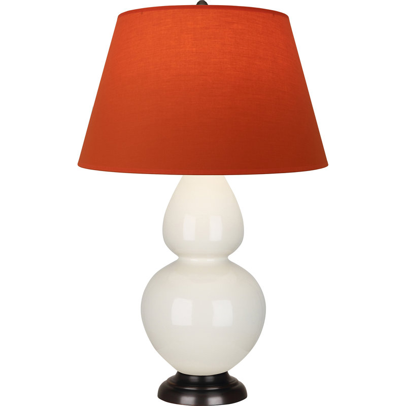 Lampe de table double gourde en céramique, Os verni / bronze, Tangerine / doublure taupe, Bronze