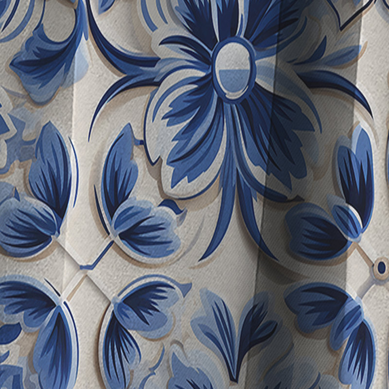 Motif victorien Cobalt Frwork - rideau damassé - rideau occultant damassé - 1 panneaux, L 52 po x L 84 po