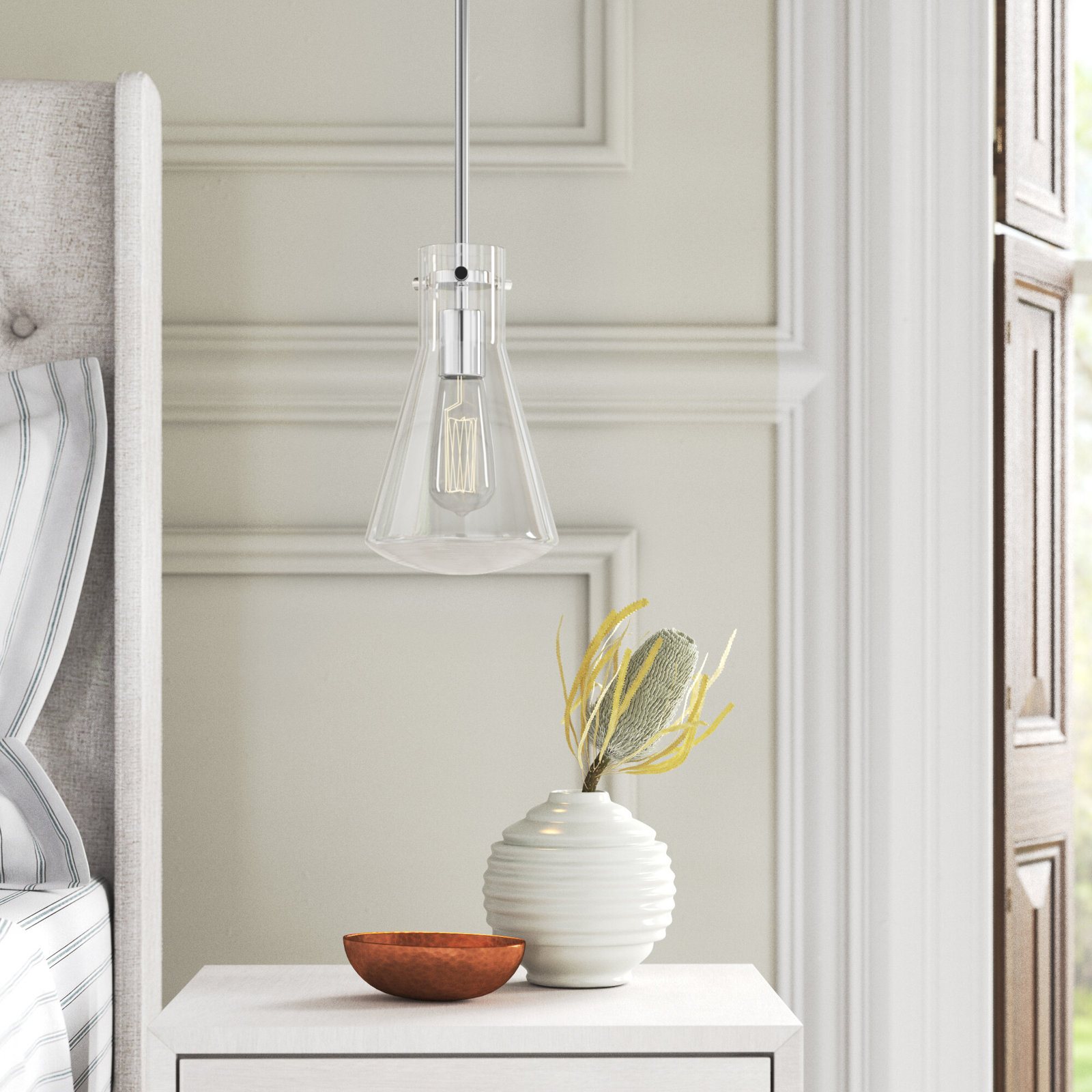 Renata Dimmable Single Light Pendant, Chrome