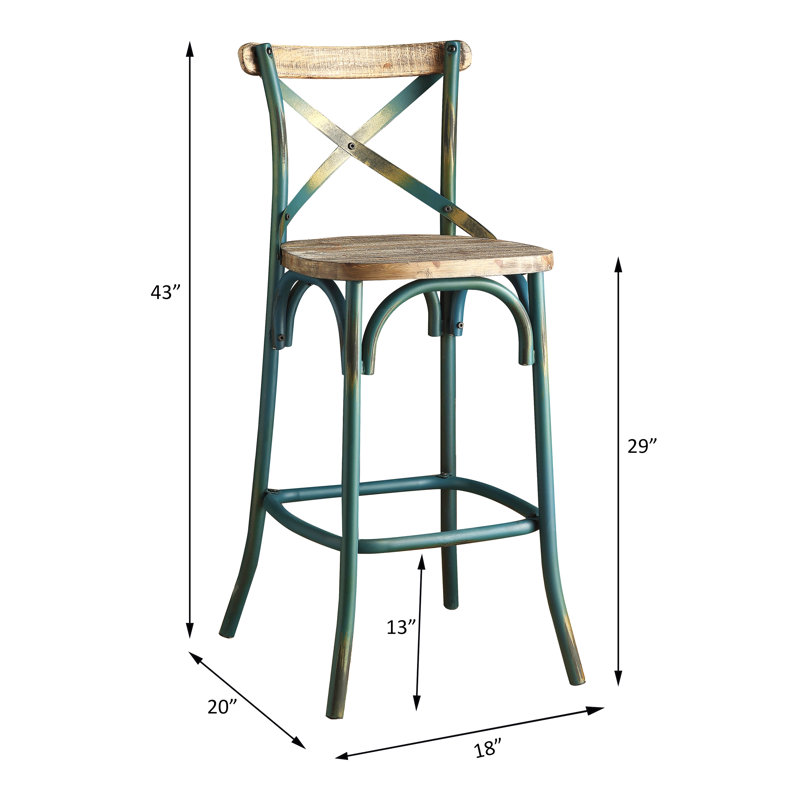 Tabouret de bar à dossier croisé, Naturel, Bleu