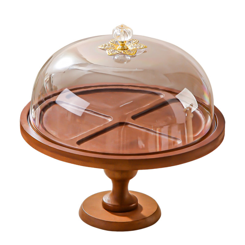 Assiette à gâteau ronde en bois pêche