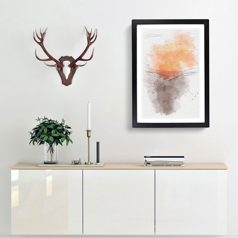 Orange Sunset Abstract Framed Print, 63cm H x 45cm W x 2cm D, Black Framed