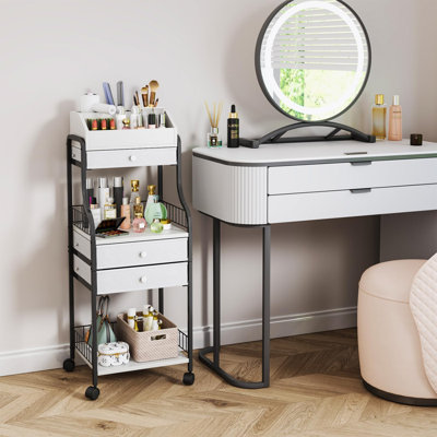 Organisateur de maquillage de plancher - Rangement pour les soins de la peau et les cosmétiques avec tiroirs, vitrines et roulettes