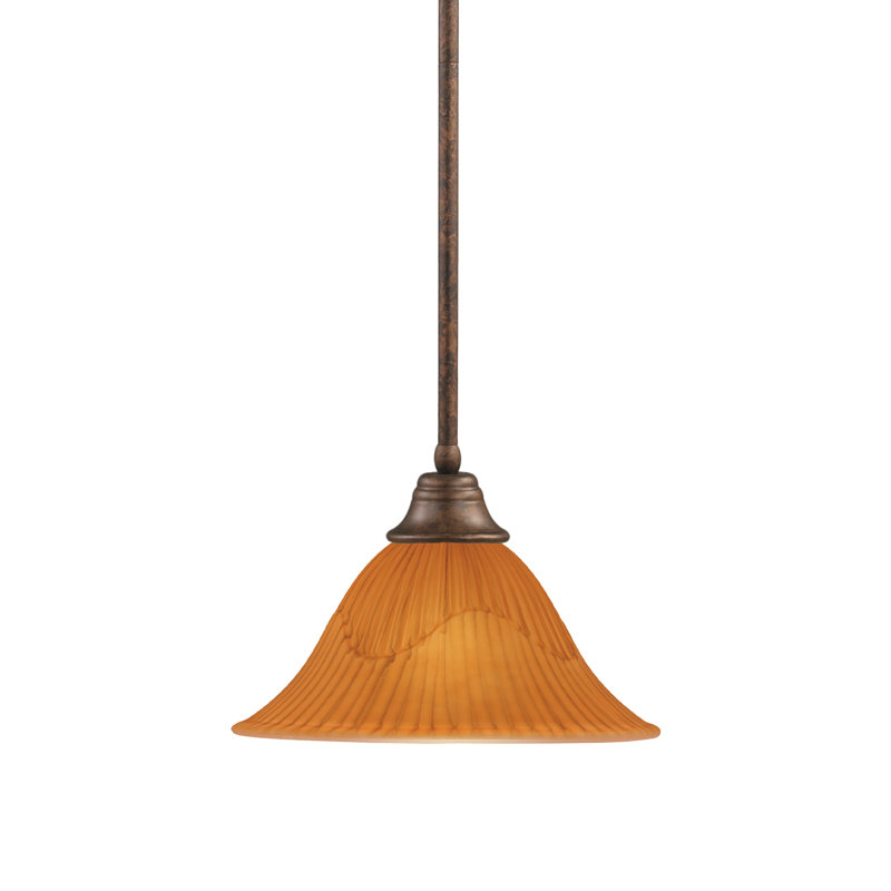 Stem Hung Pendant With Glass, Bronze, 14", Tiger Glass