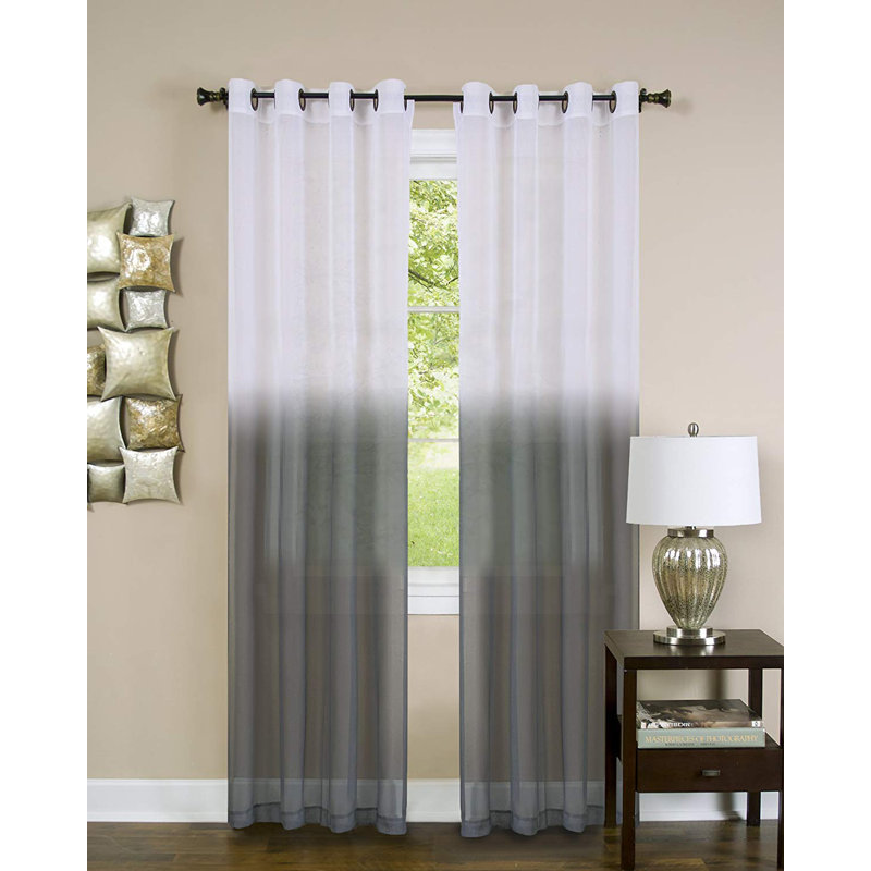 Paire de rideaux semi-transparents avec œillets Wetherell, Gris / blanc, L 52 po x L 84 po