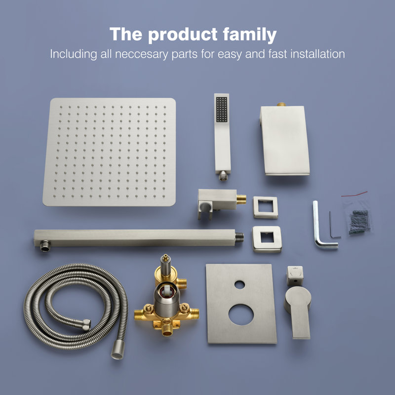 Brushed Nickel Rain Shower System with Handheld and Tub Spout