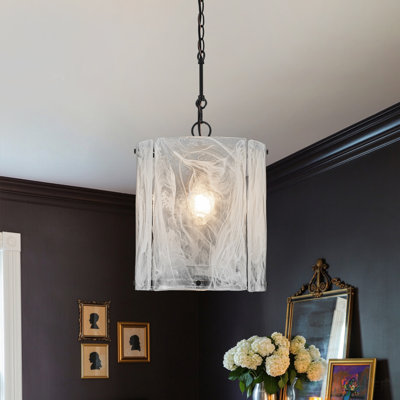 1-Light Handcrafted Textured Misty Glass Cylinder Pendant